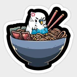 Feasting Feathered Friend: Budgie in a Ramen Bowl Sticker